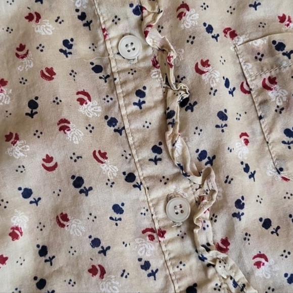 Thursday Island Creamy Tan Floral Cap Sleeve Ruffle Detail Button-up Shirt, XS - Picture 8 of 10